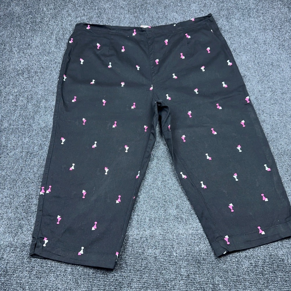 White Stag Womens Plus 18 Martini Glass Print Cropped Capri Pants Black Pink